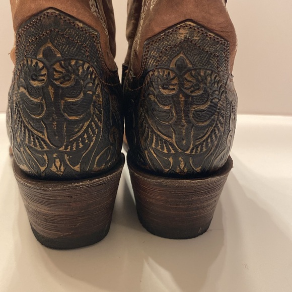 Women's Ferrini Western Hand Tooled Brown Leather Cross Wing Cowboy Boots Sz 7.5 - Picture 8 of 15